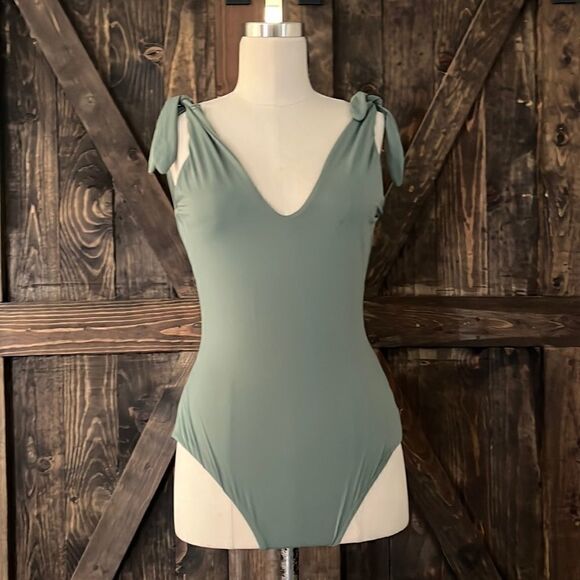 Lucky Brand Womens Swim Shoulder Tie One Piece 3032 Avocado - Picture 5 of 11